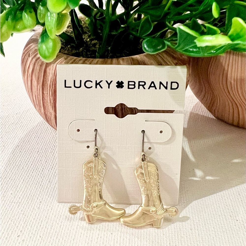 Lucky Brand Gold Tone Cowboy Boot Earrings